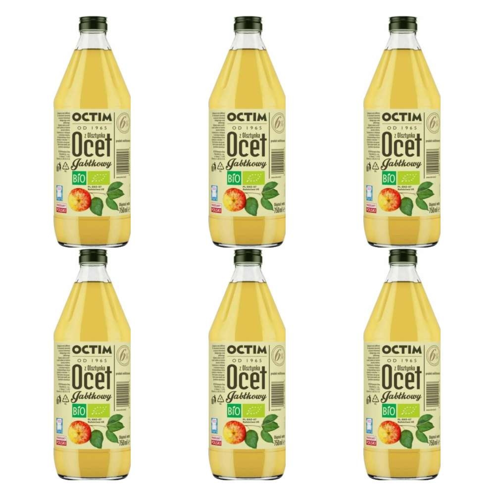 6 x Polski Ocet Jabłkowy 6%  Niefiltrowany Niepasteryzowany Bio 750 ml - Octim z Olsztynka