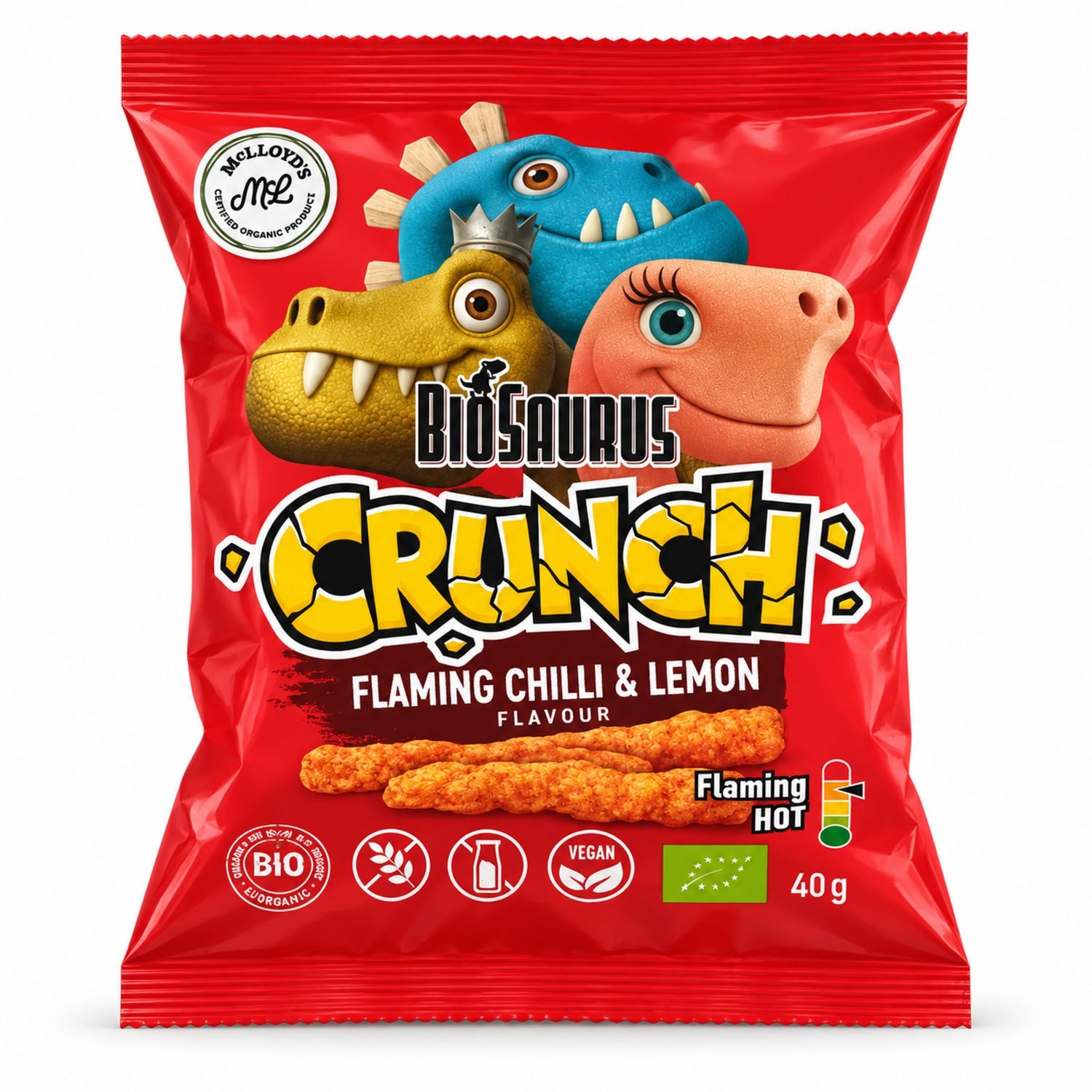 Chrupki Kukurydziane Crunch Chilli z Cytryną Bezglutenowe BIO 40 g - McLloyd's Biosaurus