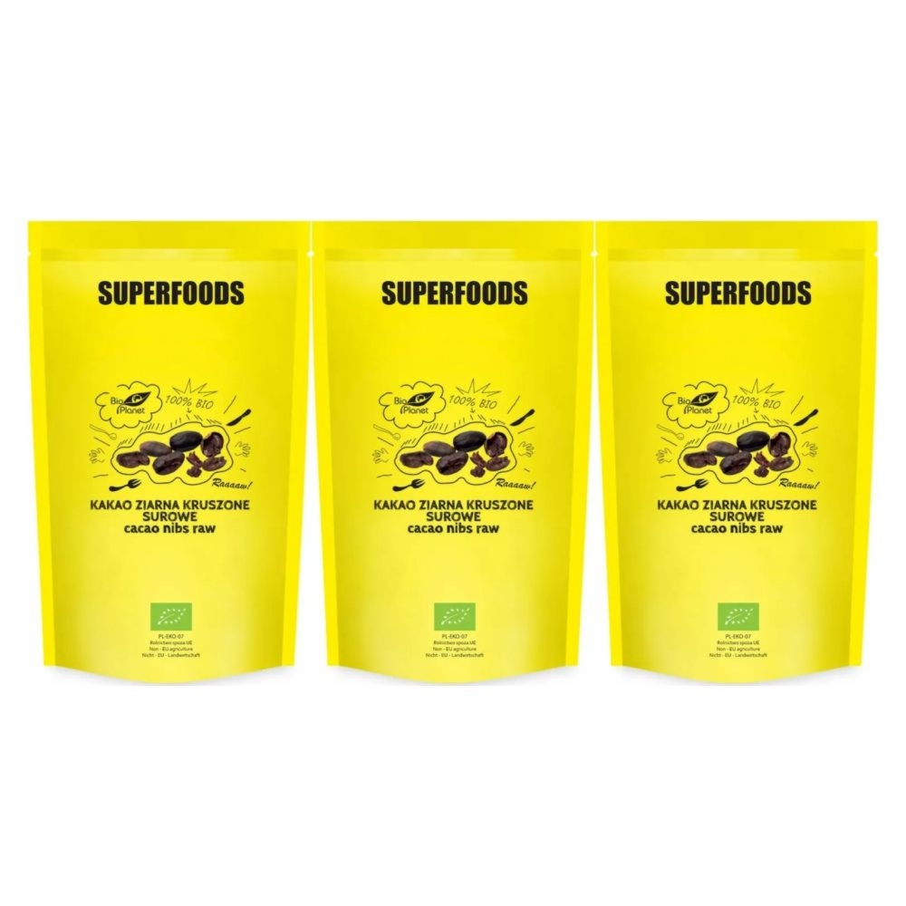 3 x Kakao Ziarna Kruszone Surowe Bio 600 g - Bio Planet