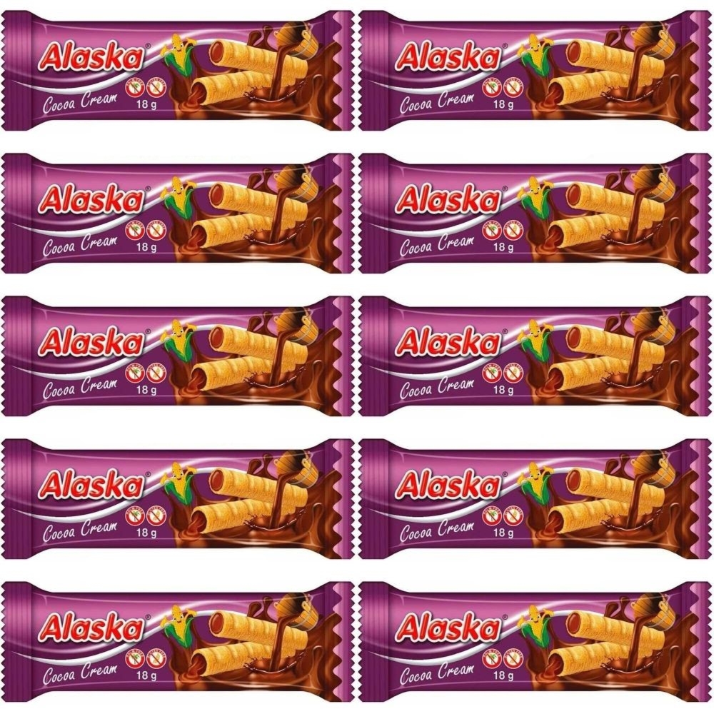10 x Rurki Kukurydziane Nadziewane Kakaowe Bezglutenowe 18 g - Alaska