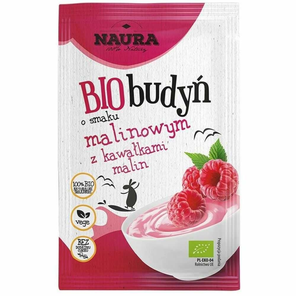 Budyń o Smaku Malinowym z Kawałkami Malin Bio 38 g - Naura