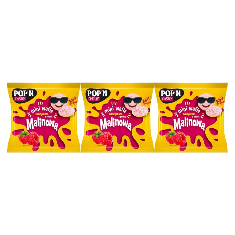 3 x Mini Wafelki Kukurydziane z Polewą Malinową 35 g - Sante