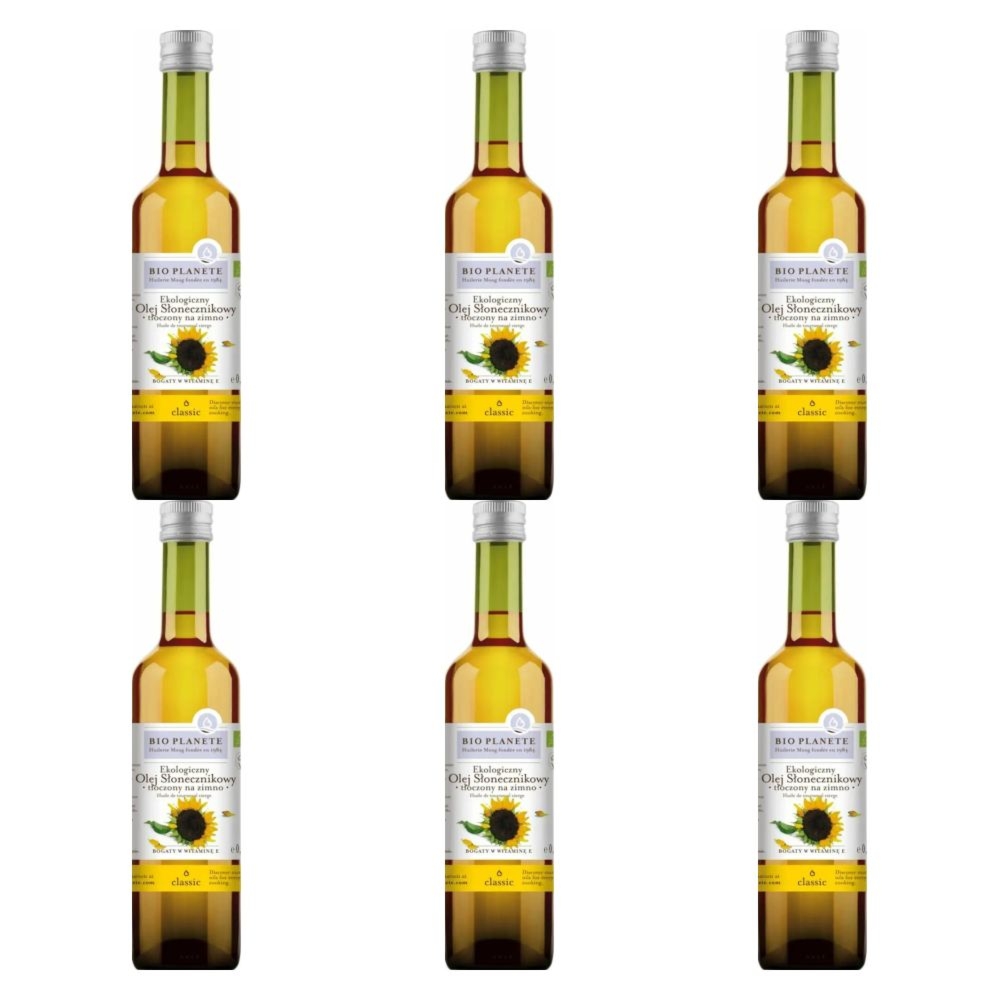6 x Olej Słonecznikowy Tłoczony na Zimno Bio 500 ml - Bio Planete 