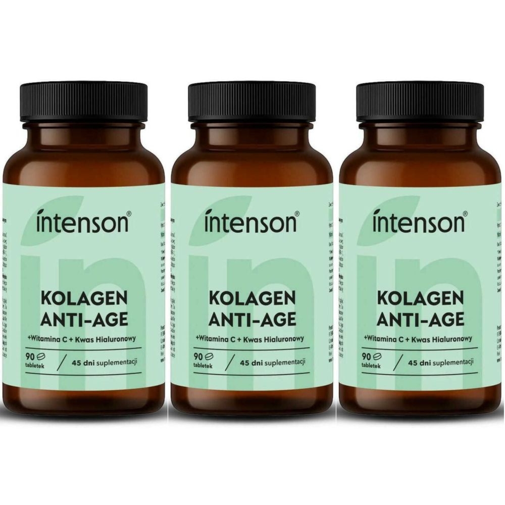 3 x Kolagen Anti-Age z Witaminą C i Kwasem Hialuronowym 90 Tabletek - Intenson
