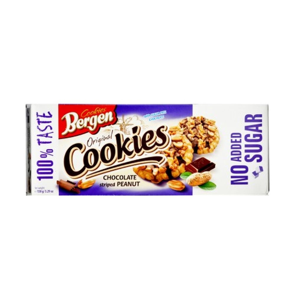 Ciasteczka Chocolate Striped Peanut Bez Dodatku Cukru 150 g - Bergen 