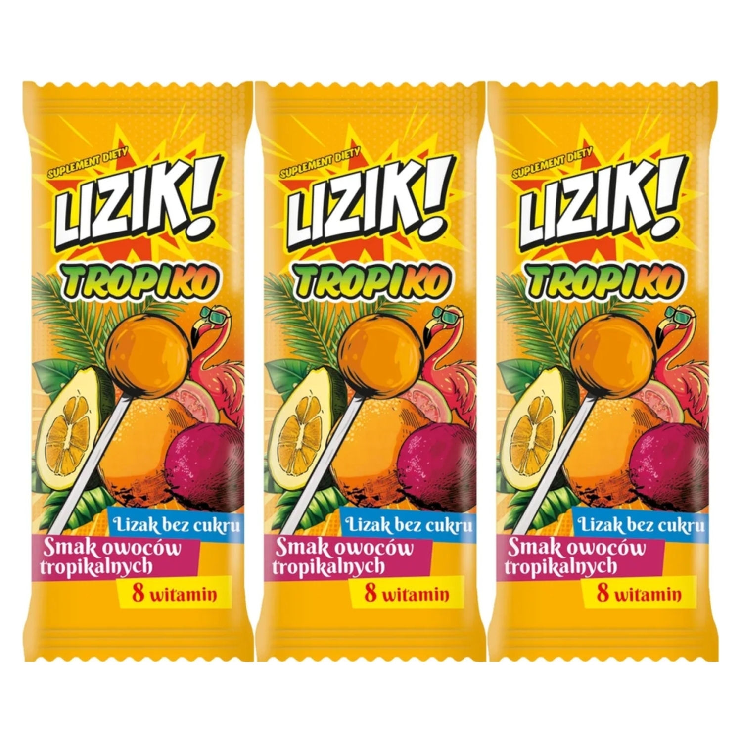 3 x Lizak z Witaminami o Smaku Owoców Tropikalnych TROPIKO 8 g - LIZIK!