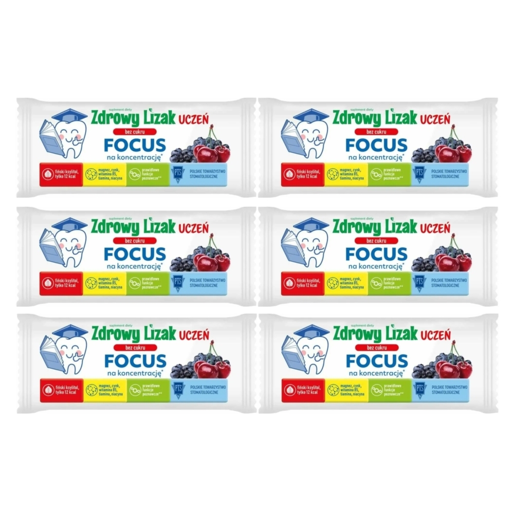 6 x Zdrowy Lizak UCZEŃ FOCUS o Smaku Jagody z Wiśnią 6 g - Starpharma