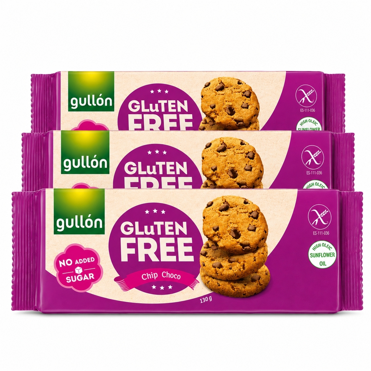 3 x Ciastka z Kawałkami Czekolady Bezglutenowe Bez Dodatku Cukru 130 g - Gullon