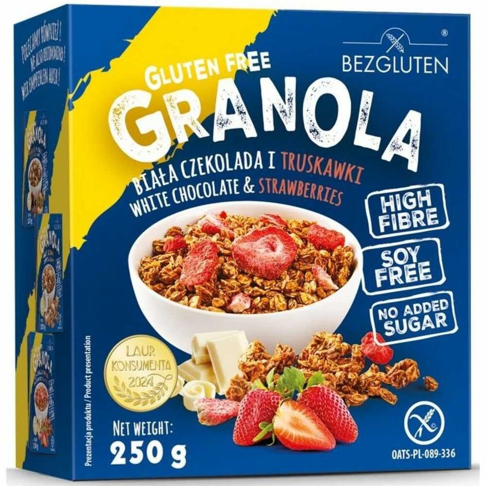 Granola Biała Czekolada i Truskawki Bezglutenowa 250 g - Bezgluten