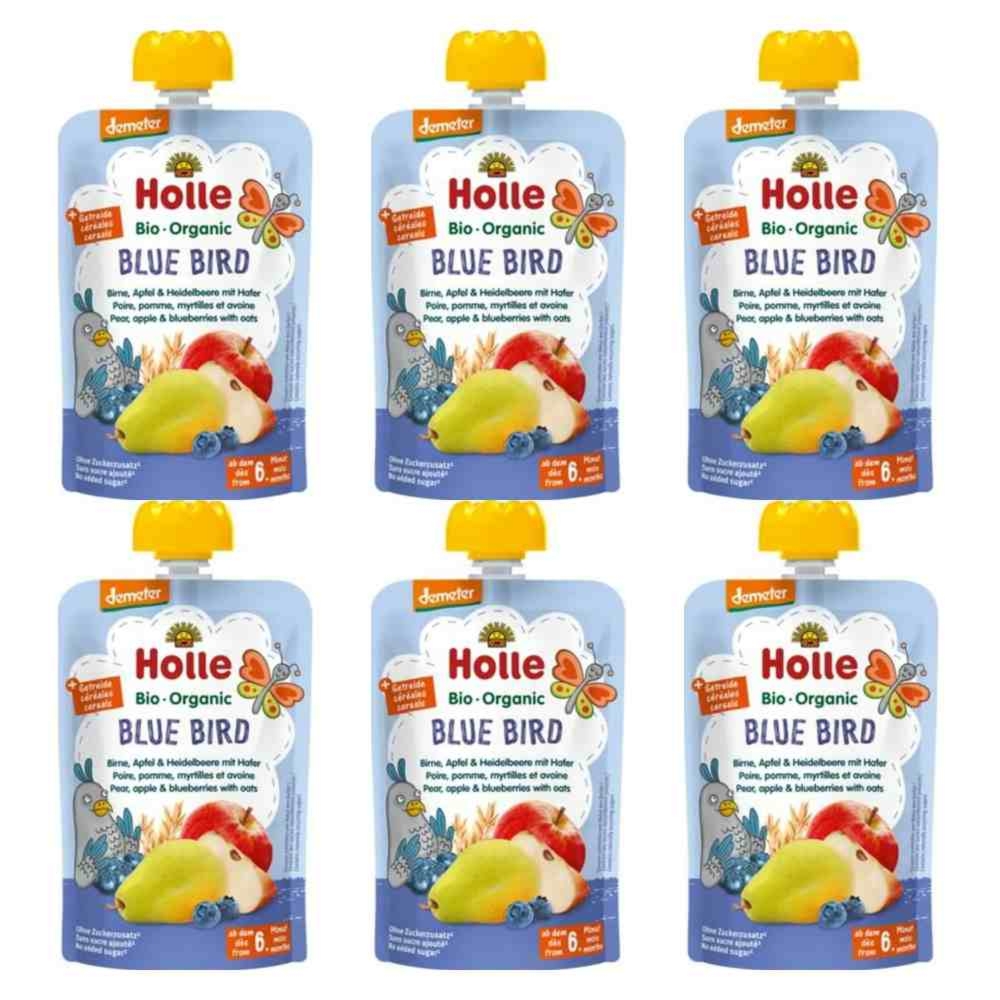 6 x Mus Owocowy Niebieski Ptak (Gruszka, Jabłko, Jagoda, Owies) Bez Dodatku Cukru Bio Demeter 100 g - Holle