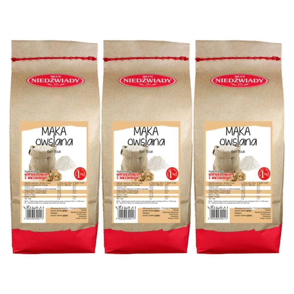 3 x Mąka Owsiana Pełnoziarnista Typ 2000 1 kg - Młyn Niedźwiady