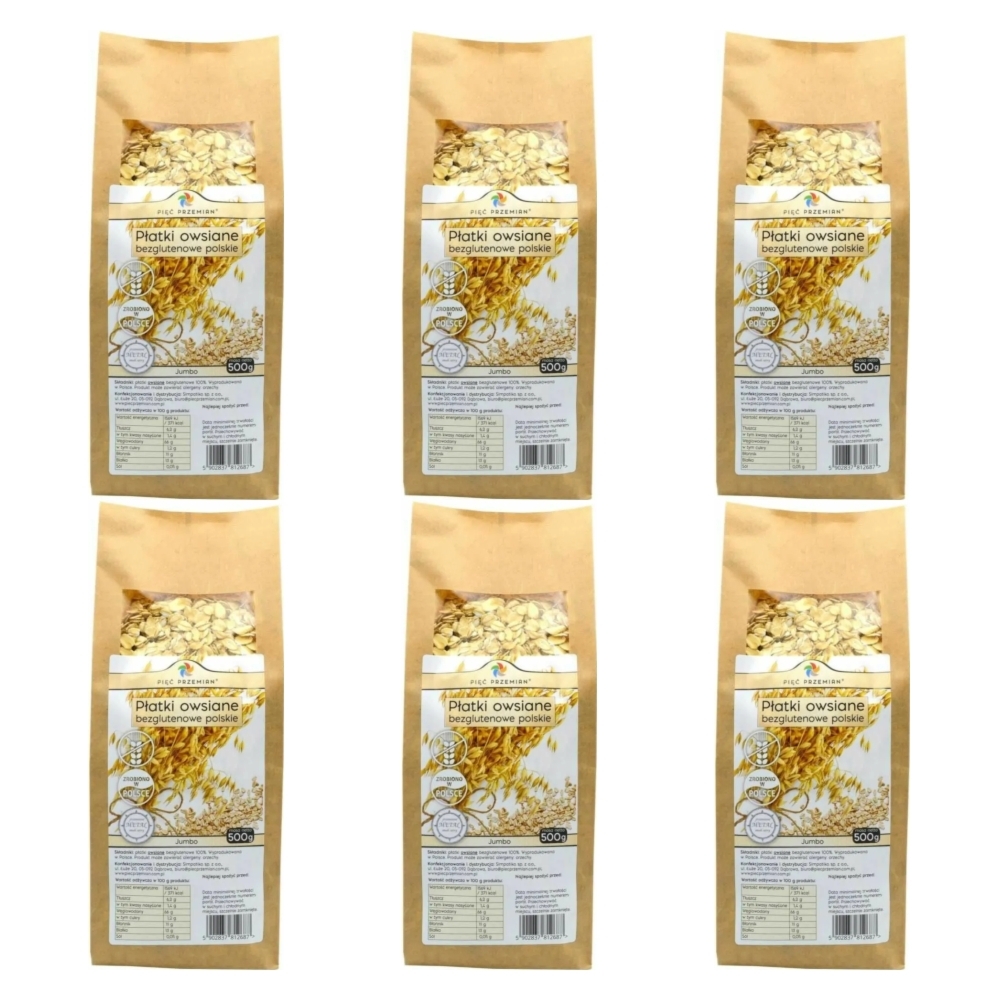 6 x Płatki Owsiane Bezglutenowe JUMBO Polskie 500 g - Pięć Przemian