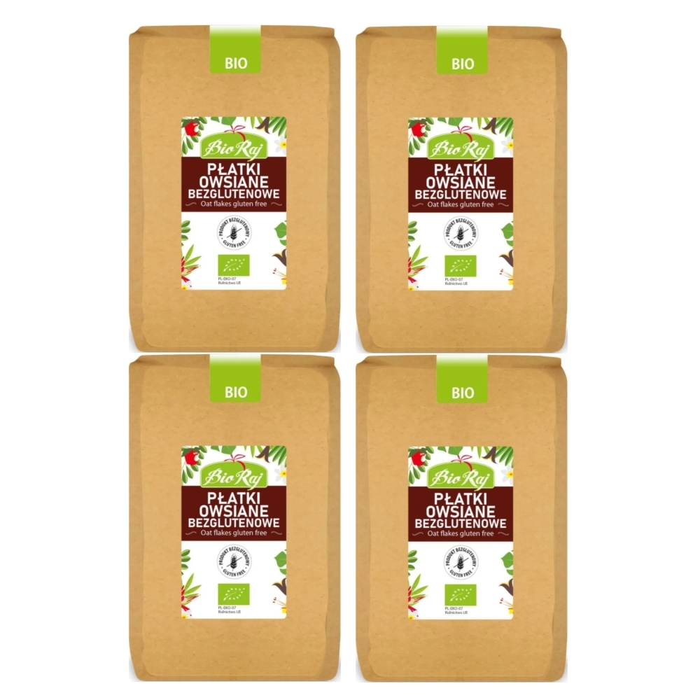 4 x Płatki Owsiane Bezglutenowe Bio 1 Kg - Bio Raj