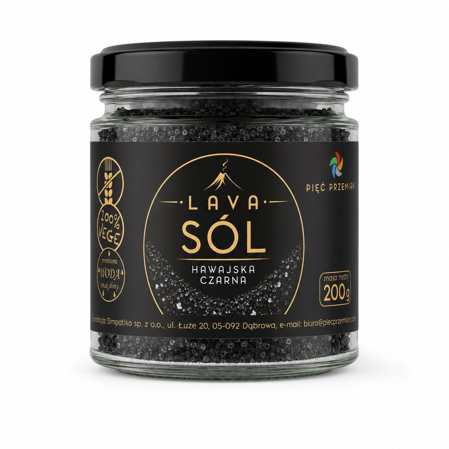 Sól Hawajska Czarna Black Lava Bezglutenowa 200 g - Pięć Przemian