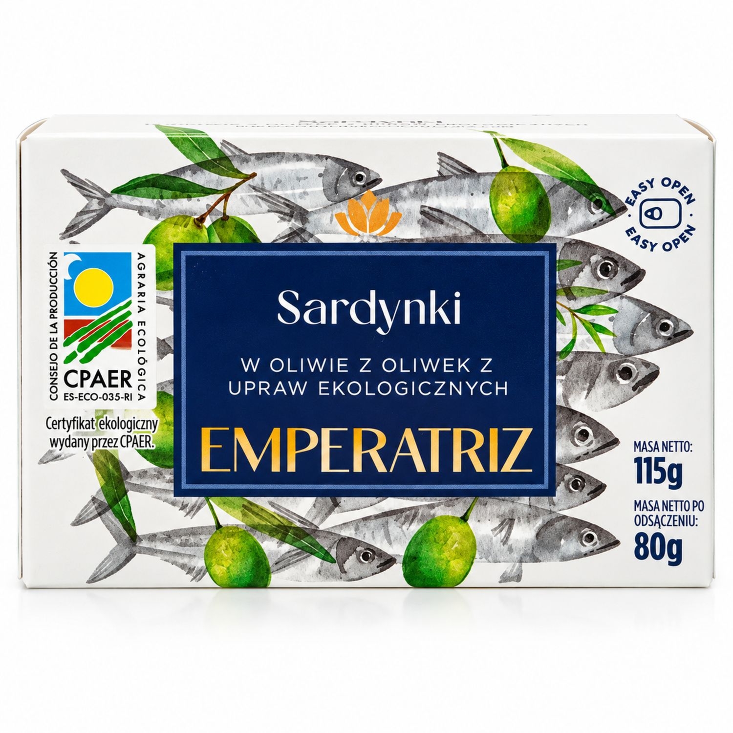 Sardynki w Ekologicznej Oliwie z Oliwek 115 g (80 g) - Emperatriz
