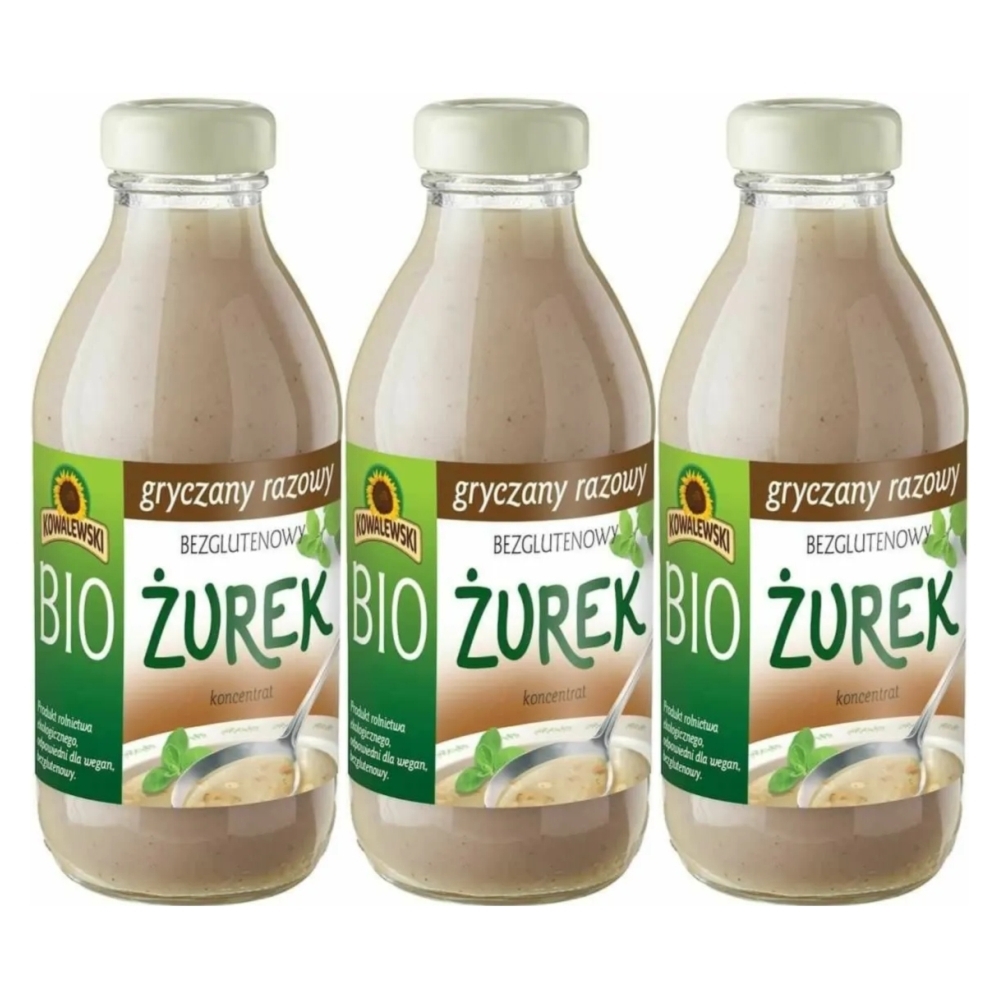 3 x Żurek Gryczany Razowy Bezglutenowy Koncentrat Bio 320 ml - Kowalewski