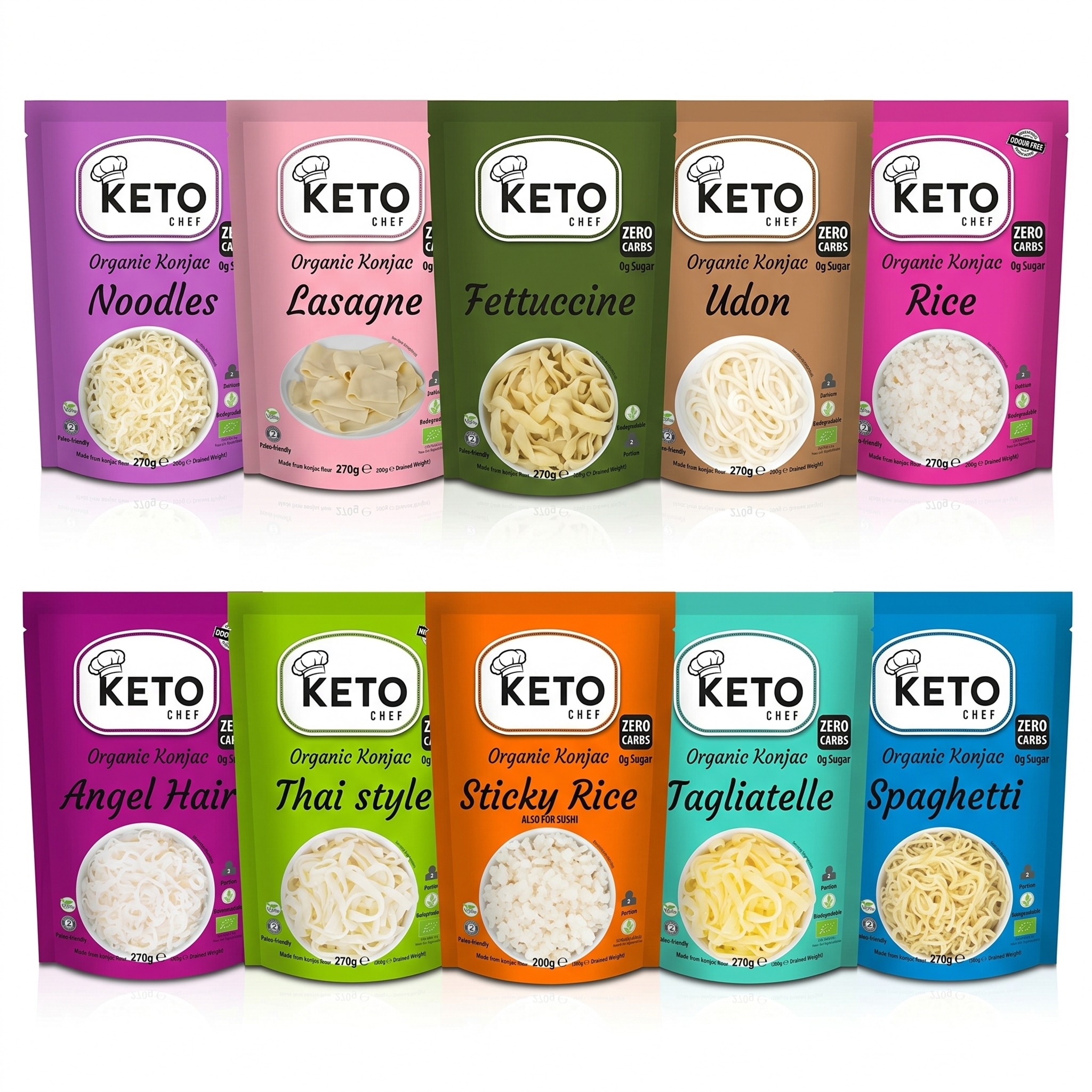 Zestaw 10 Makaronów Konjac Różne Kształty Keto Chef