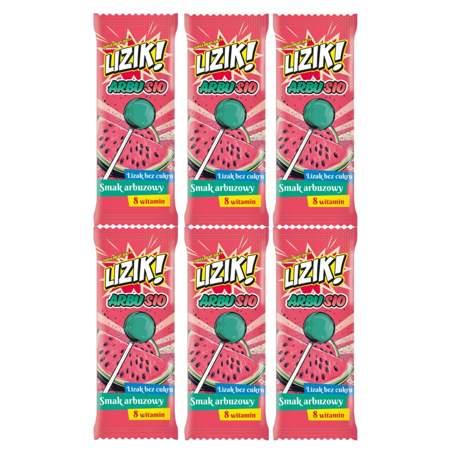 6 x Lizak z Witaminami o Smaku Arbuzowym ARBUSIO 8 g - LIZIK!