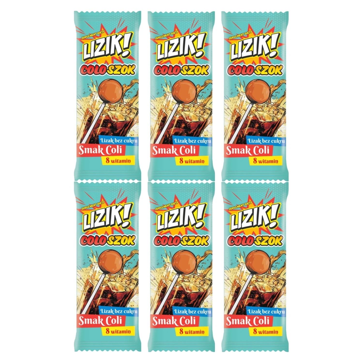 6 x Lizak z Witaminami o Smaku Coli COLOSZOK 8 g - LIZIK!