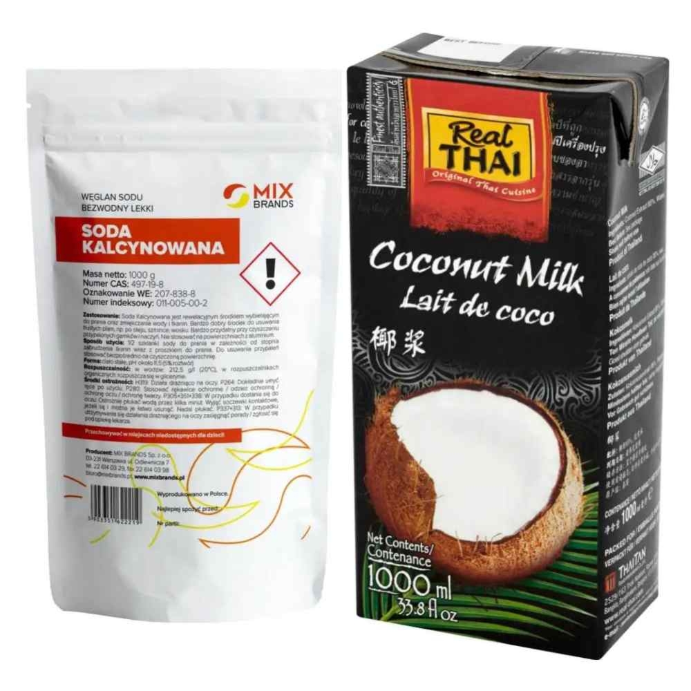 Soda Kalcynowana 1 kg - Big Nature + Mleko Kokosowe UHT 85% Ekstrakt Kokosa 1L  RealThai