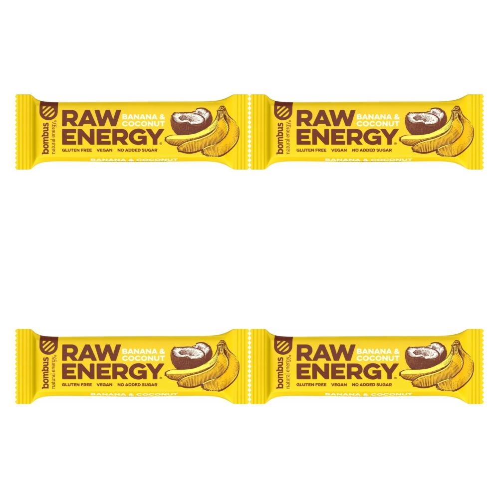 4 x Baton RAW Energy Banan Kokos Bezglutenowy 50 g Bombus Energy