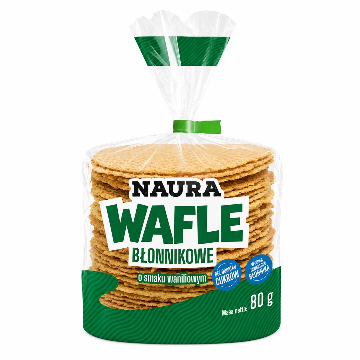 Wafle Owsiano-Pszenne z Błonnikiem Owsianym o Smaku Waniliowym Bez Dodatku Cukrów 80 g Naura