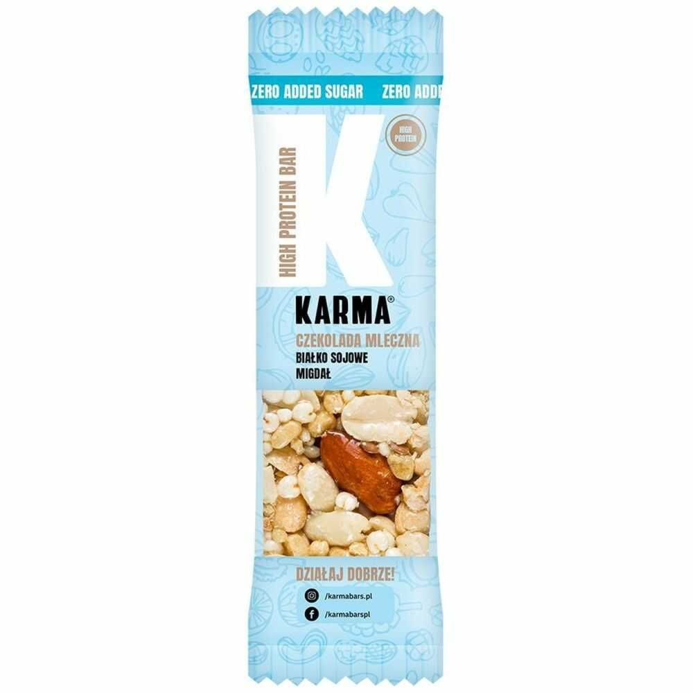Baton High Protein Bez Dodatku Cukru (Mleczna Czekolada, Białko Sojowe, Migdał) 35 g - Karma
