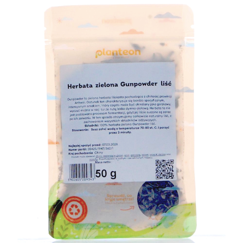Herbata Zielona Gunpowder Liść 50 g - Planteon