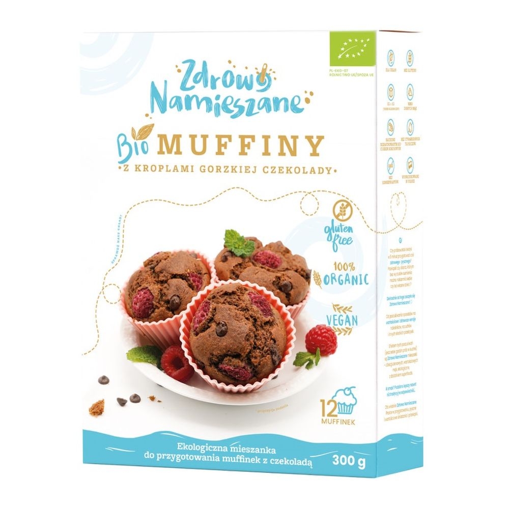 Mieszanka Na Muffiny z Kroplami Gorzkiej Czekolady Bezglutenowa Bio 300 g - Zdrowo Namieszan