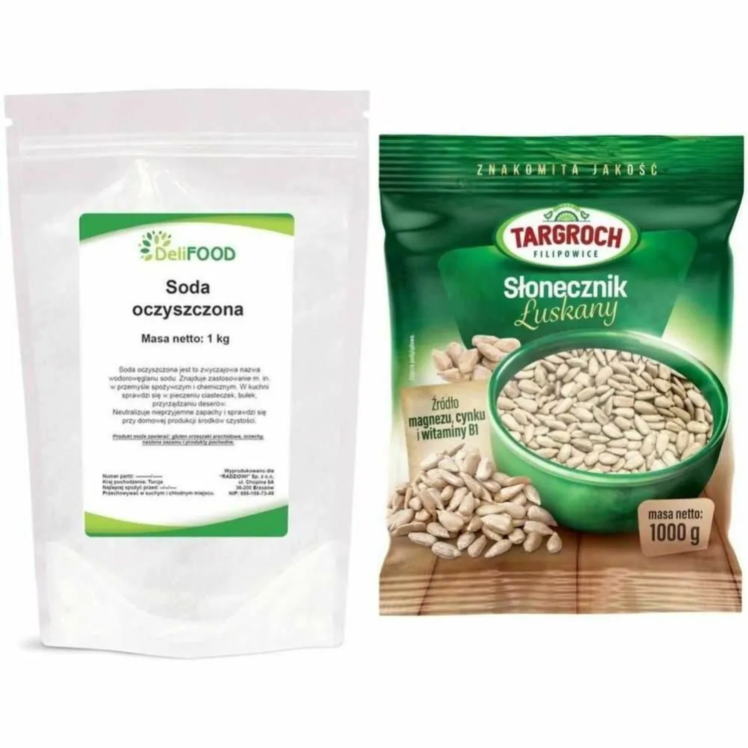 Słonecznik Łuskany 1 kg - Targroch + Wodorowęglan Sodu - Soda Oczyszczona 1 kg - DeliFOOD