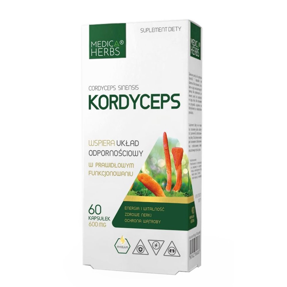 Фото - Вітаміни й мінерали Kordyceps 600 mg 60 Kapsułek - Medica Herbs