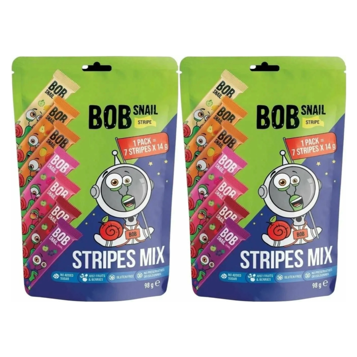2 x Przekąski Stripe Mix Bez Dodatku Cukru 98 g (7x 14 g) - Bos Snail