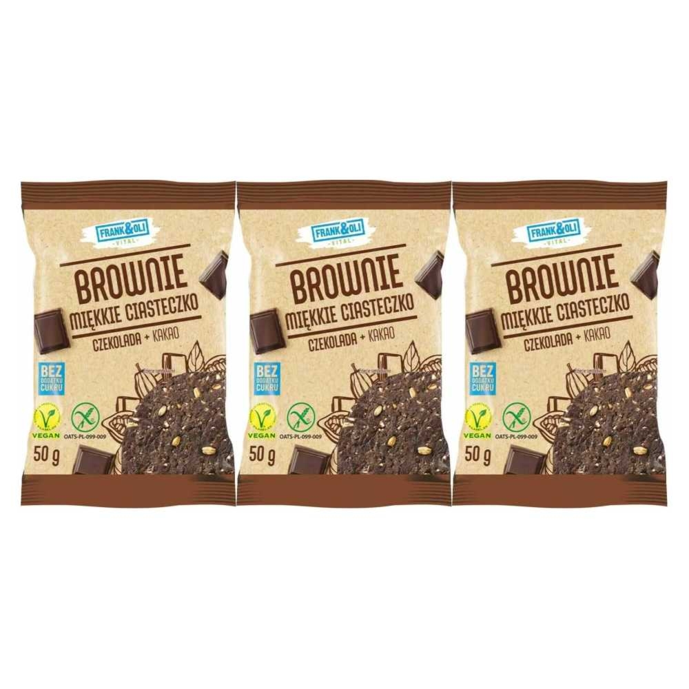 3 x Ciastko Brownie Czekolada i Kakao Bez Dodatku Cukru Bezglutenowe 50 g - Frank and Oli
