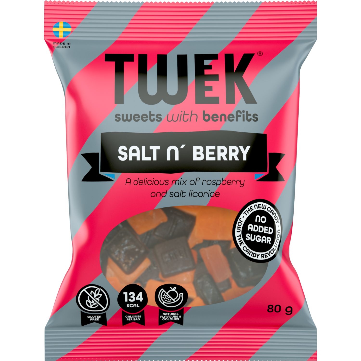 Żelki Lukrecjowe o Smaku Malinowym Bez Dodatku Cukru Salt'n Berry 80 g - TWEEK
