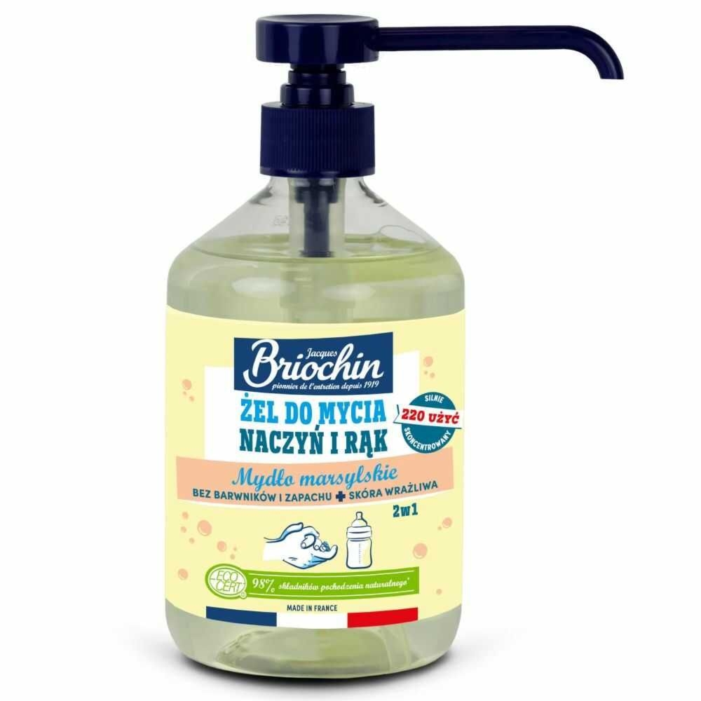 Żel do Mycia Naczyń i Rąk (Mydło Marsylskie) Bez Barwników i Zapachu+ Skóra Wrażliwa 500 ml - Briochin