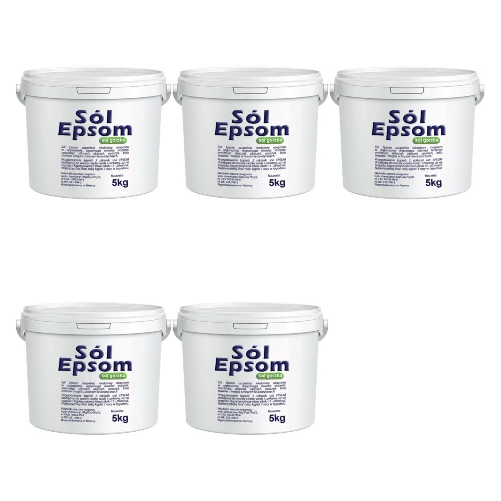 Zestaw 5 x Sól Epsom (Siarczan Magnezu)- Sól Gorzka Wiadro 5 kg - VitaFarm