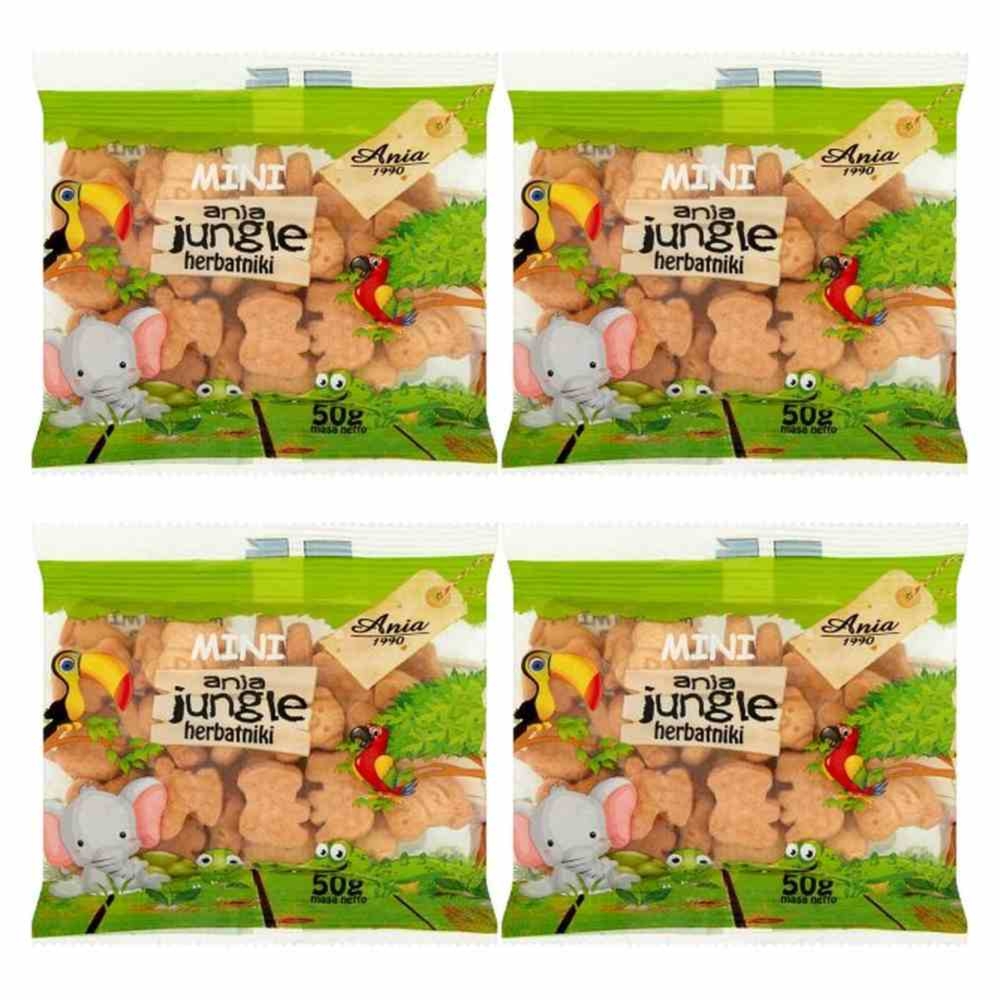 Zestaw 4 x Herbatniki Mini Jungle 50 g - Ania