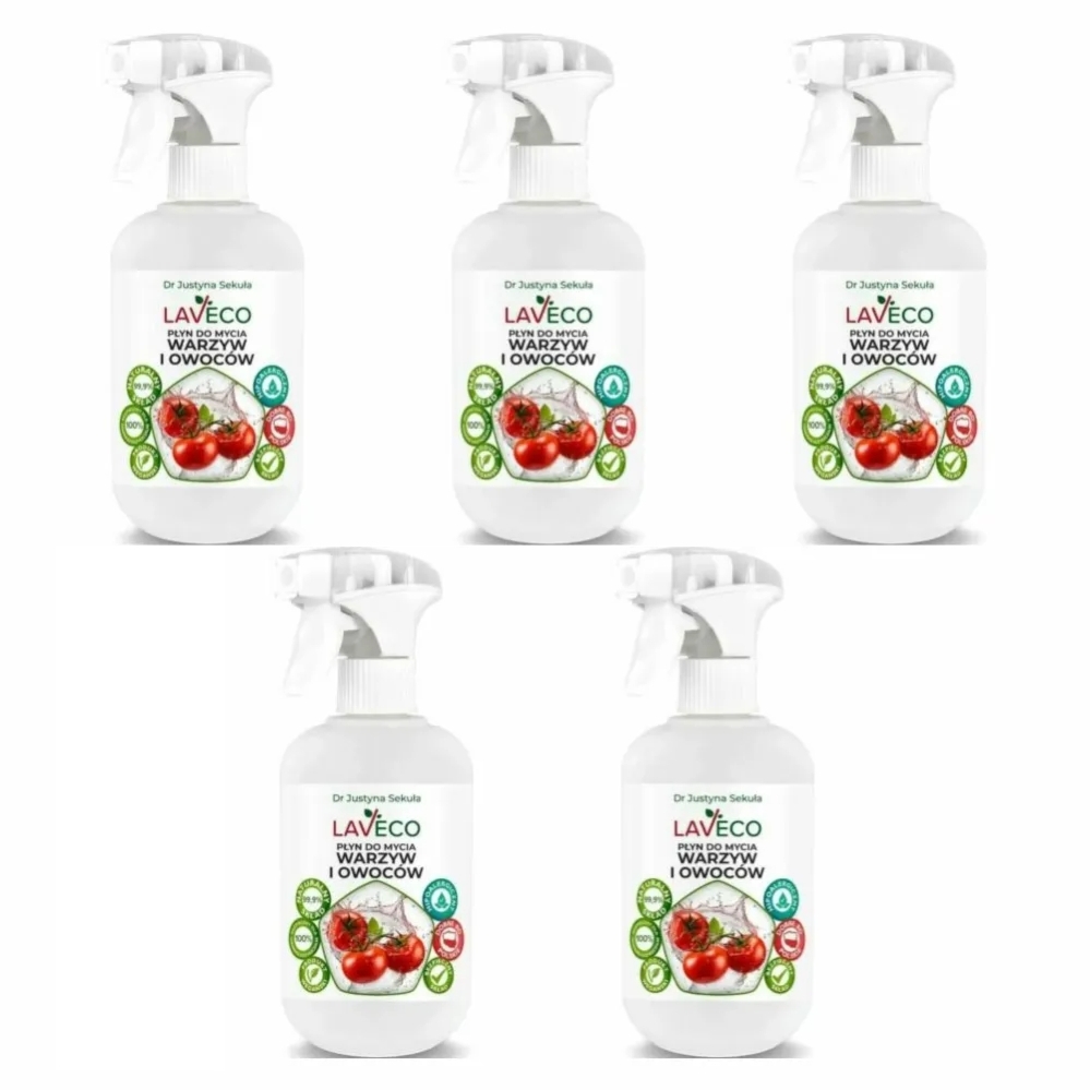 5 x Naturalny Płyn do Mycia Warzyw i Owoców 0,5 l - Laveco