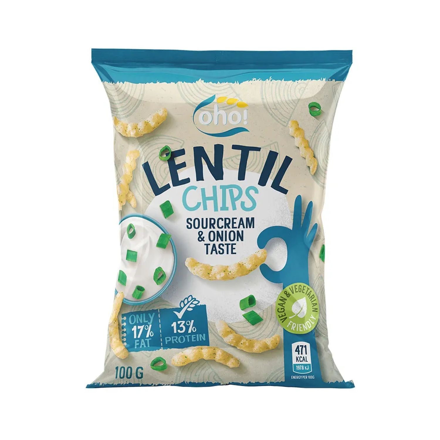 Chipsy z Czerwonej Soczewicy o Smaku Śmietany i Cebuli 100 g - Oho!
