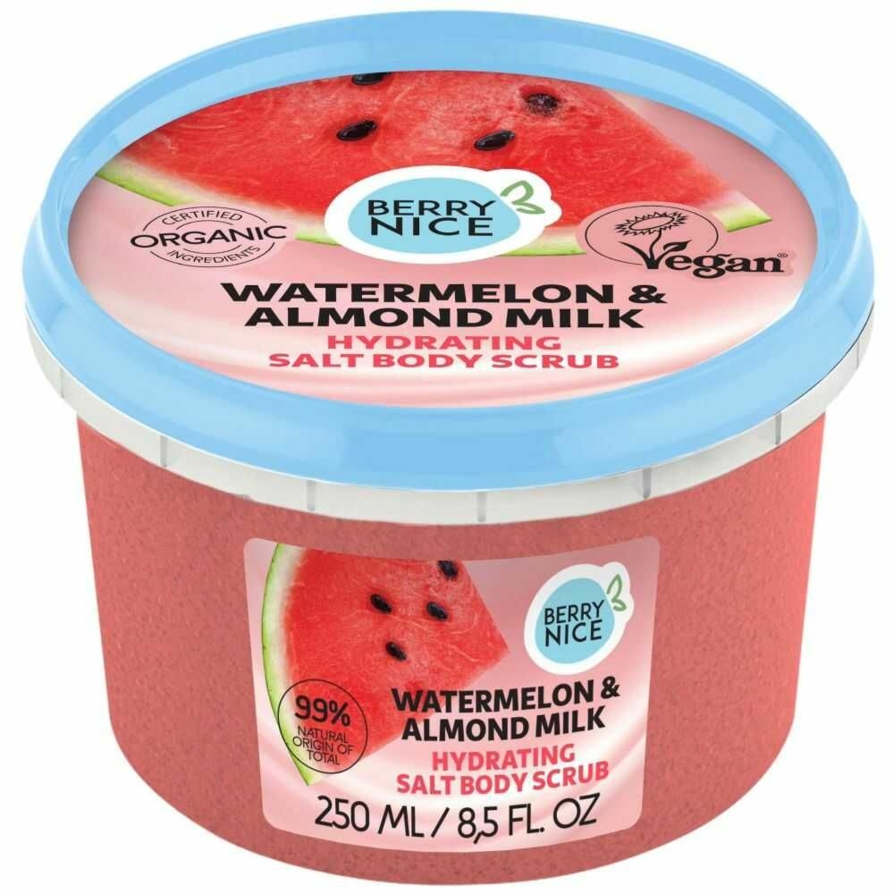 Nawilżający Solny Scrub Do Ciała Arbuz and  Mleko Migdałowe 250 ml - Berry Nice