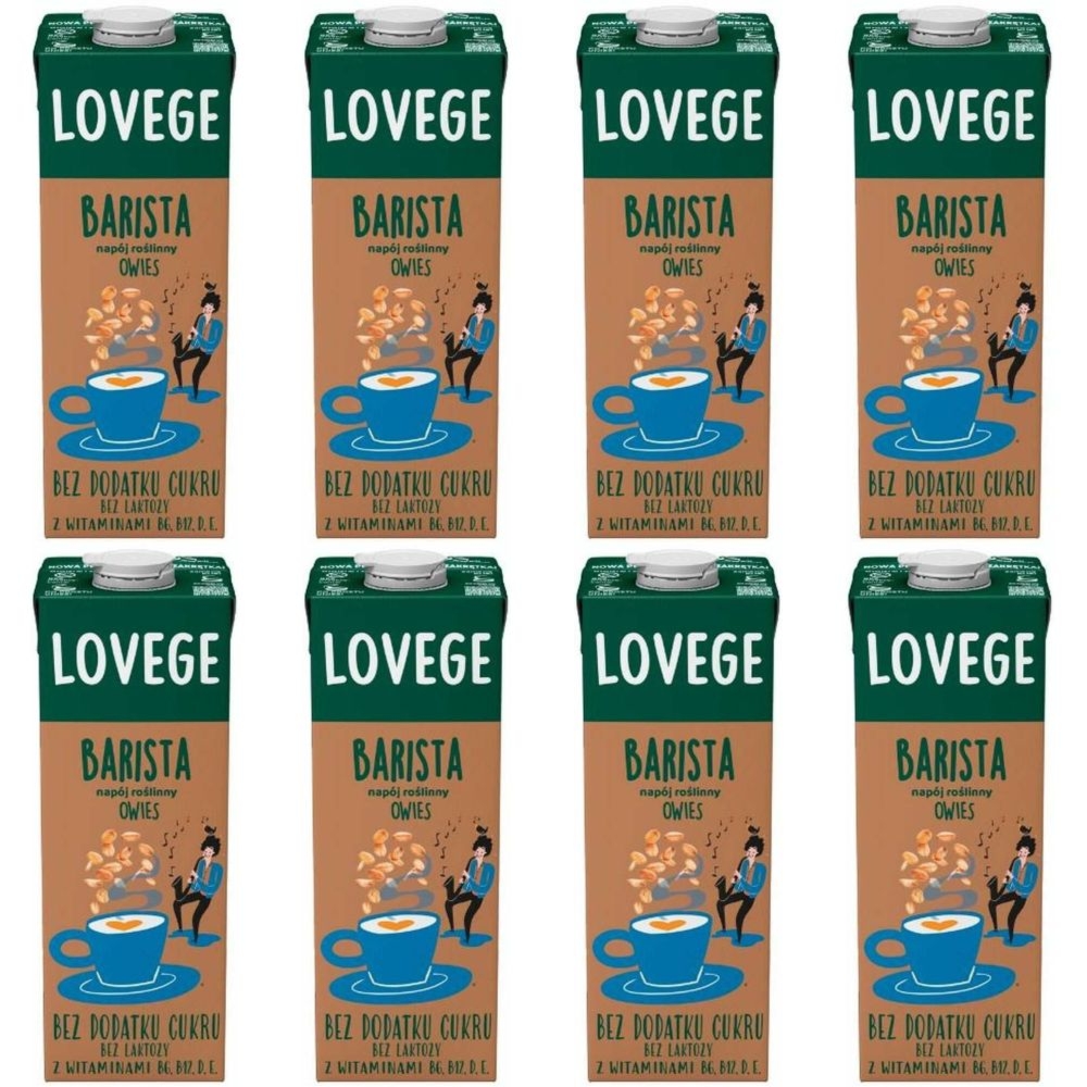 8 x Napój Owsiany Barista Bez Dodatku Cukru 1l - LOVEGE