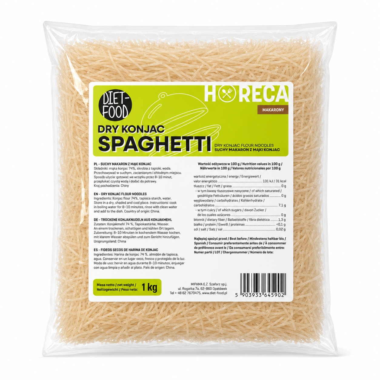 Suchy Makaron Konjac Shirataki z Mąki Konjac Spaghetti 1 kg Diet-Food 1000 g