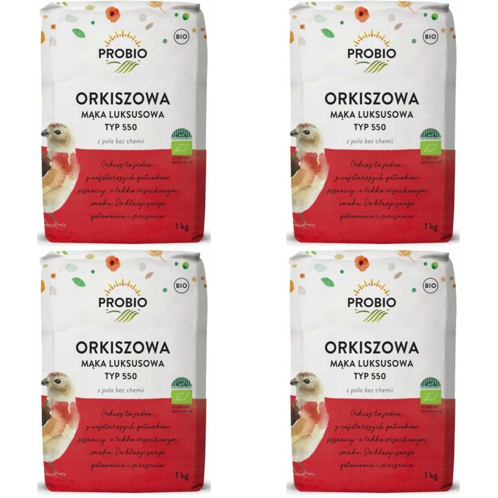 4 x Mąka Orkiszowa Typ 550 Luksusowa Bio 1 kg - Probio