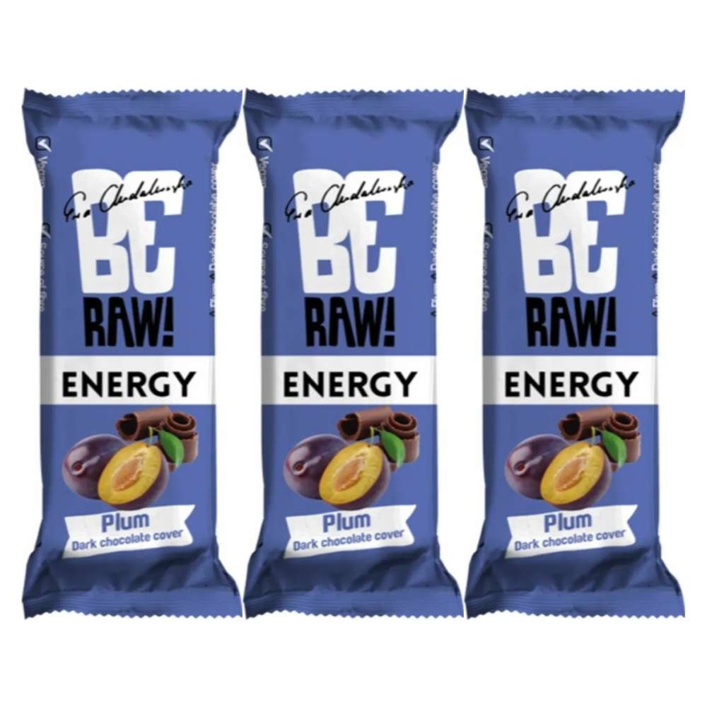 3 x BeRaw Baton Energy Plum Śliwka Chocolate 40 g