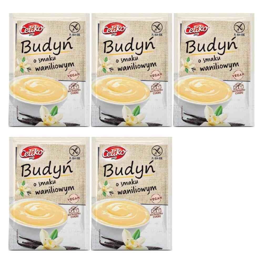 Zestaw 5 x Budyń o Smaku Waniliowym Bezglutenowy Bez Dodatku Cukru 40 g - Celiko