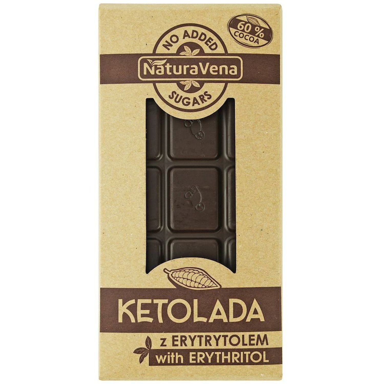 KETOLADA Czekolada Gorzka 60% z Erytrytolem 100 g - NaturAvena