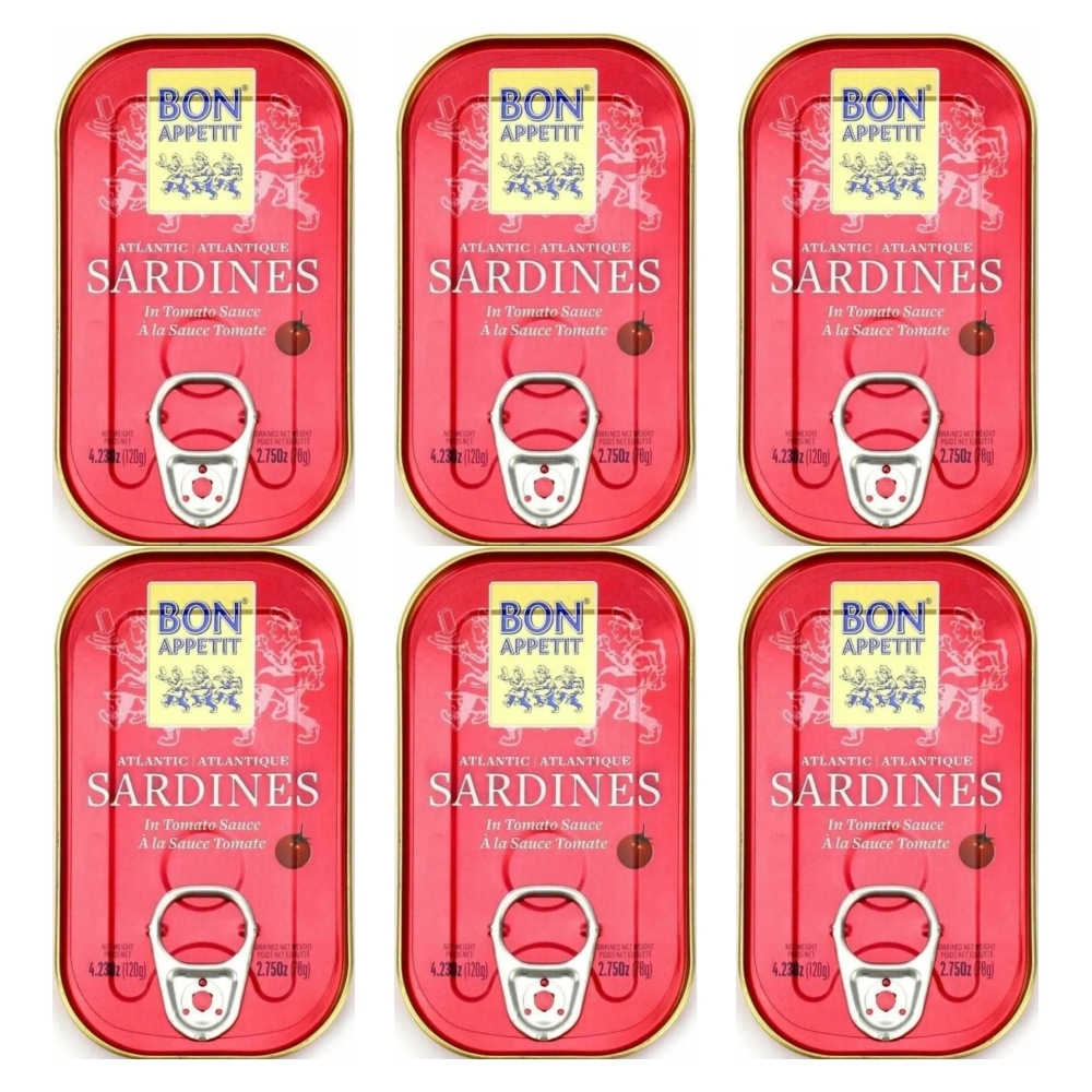 6 x Sardynki Portugalskie w Sosie Pomidorowym 120 g (78 g) - Bon Appetit