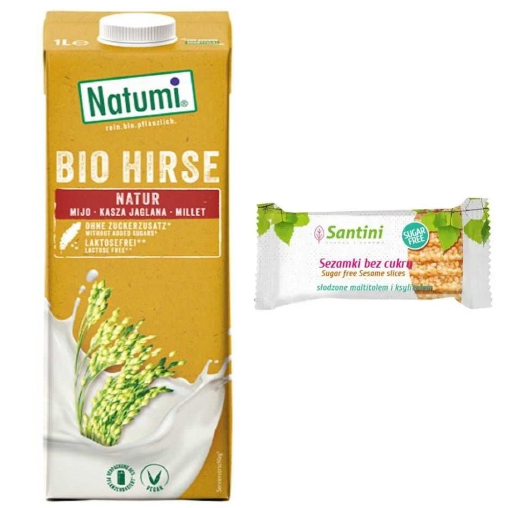 Napój Jaglany Bezglutenowy Bio 1 l UHT - Natumi + Sezamki Bez Dodatku Cukru z Ksylitolem i Maltitolem 27 g - Santini