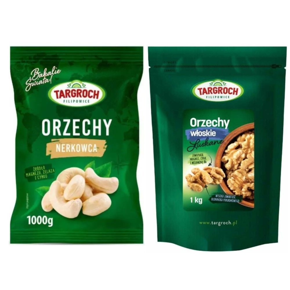 Zestaw Orzechy Włoskie Łuskane 1 kg Targroch + Orzechy Nerkowca Połówki 1 kg - Targroch