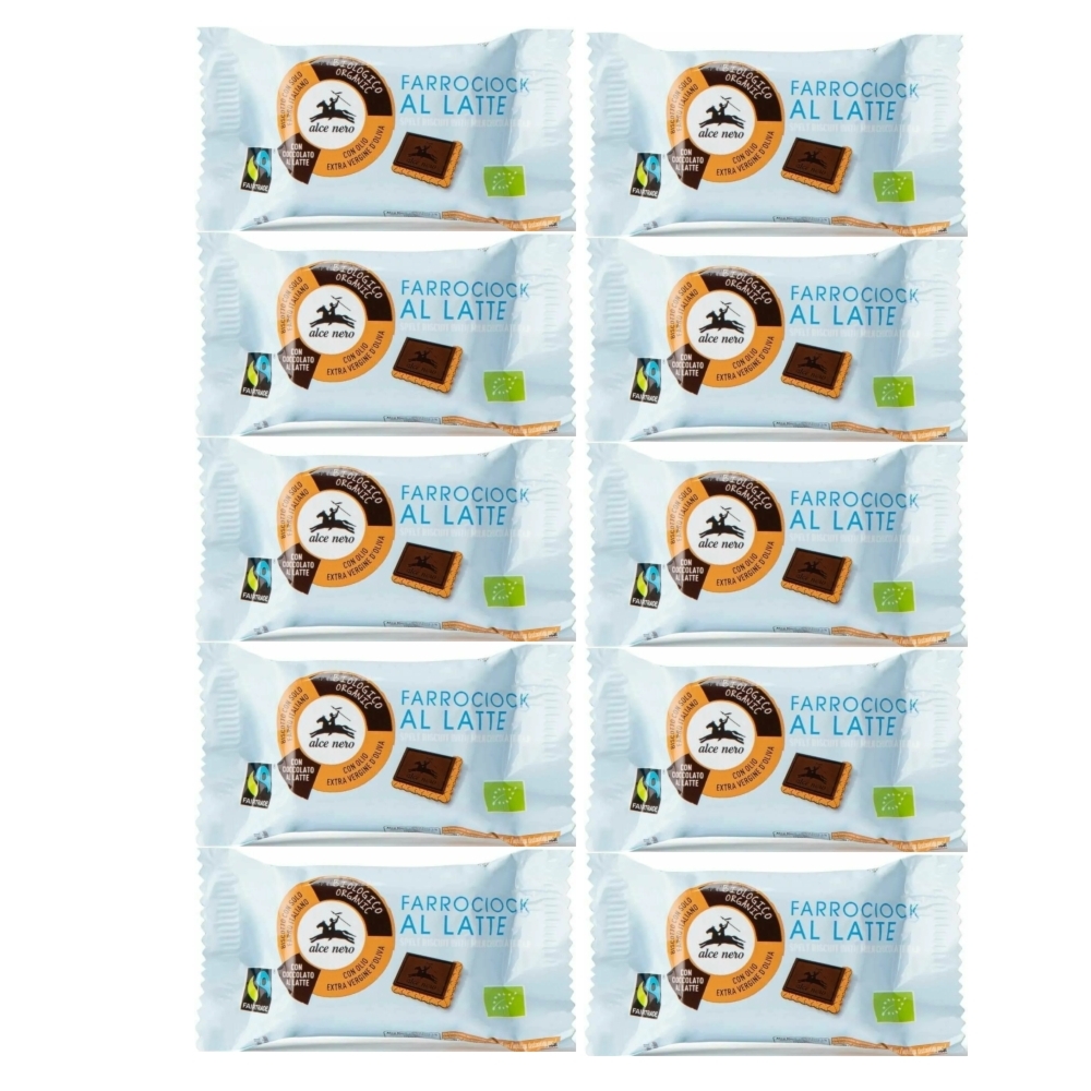 10 x Herbatniki Orkiszowe z Mleczną Czekoladą Fair Trade Bio 28 g - Alce Nero